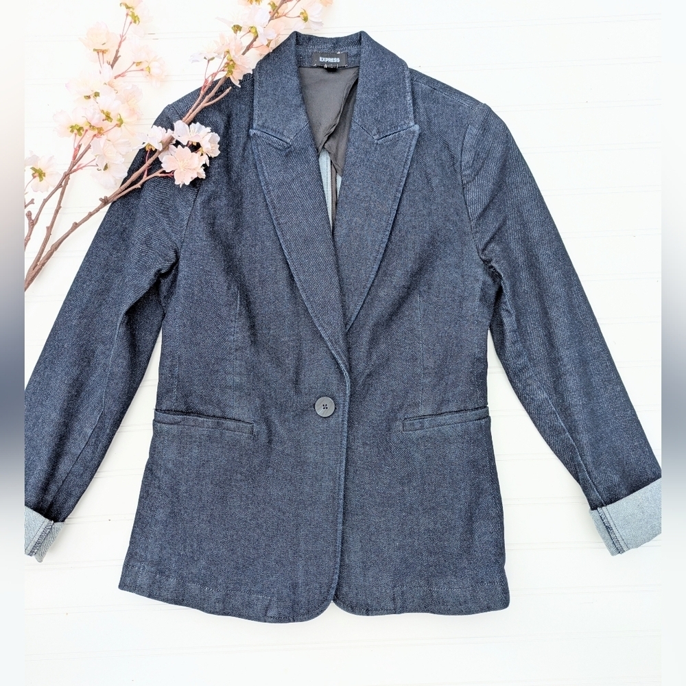 Express Dark Blue Denim Blazer
